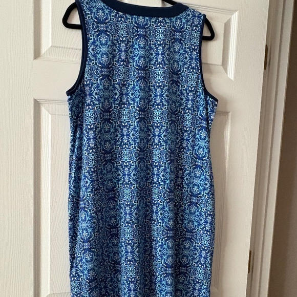 Lands' End Blue 100% Cotton Summer Dress / Shift / Swimsuit Coverup with pockets - Picture 2 of 5